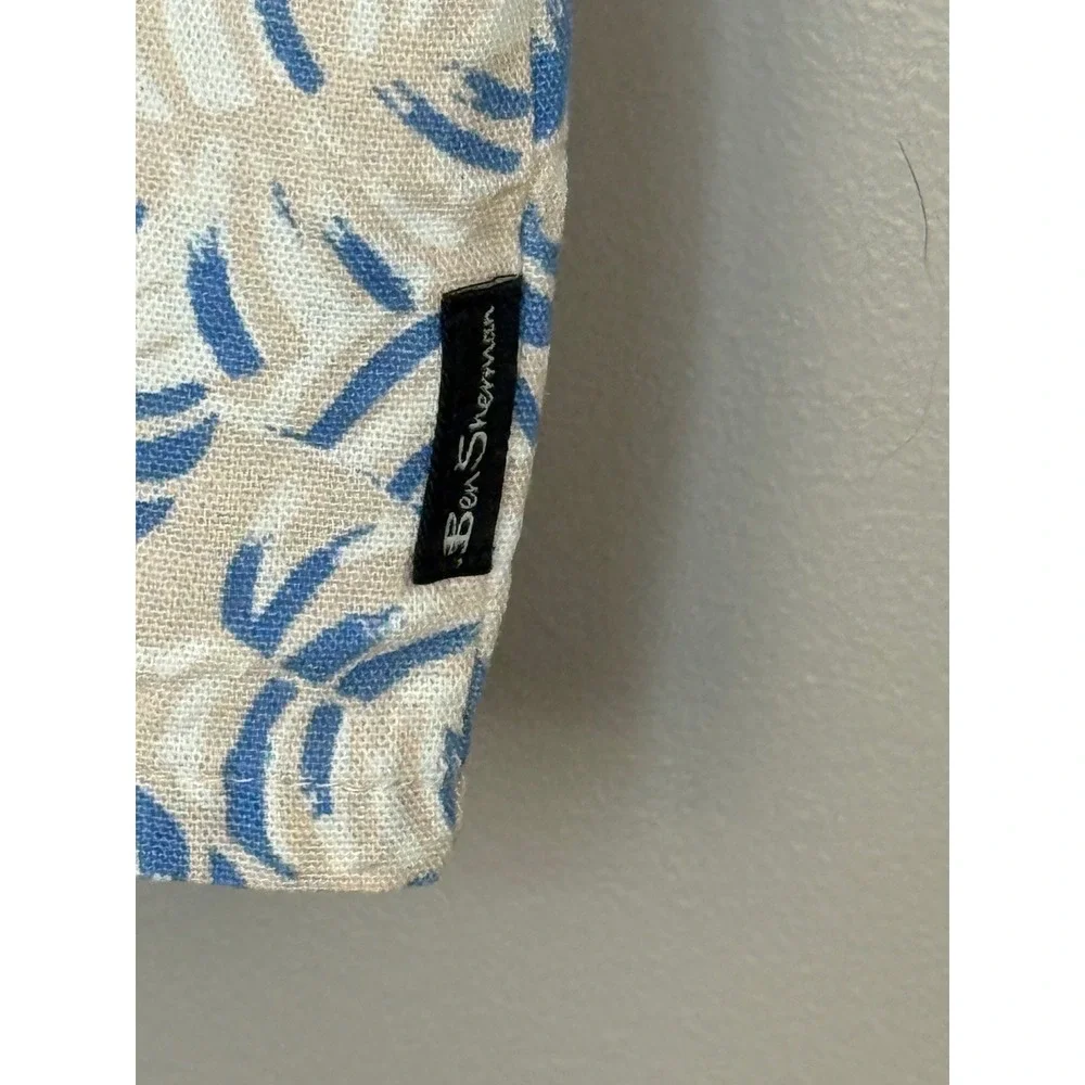 Ben Sherman Button‎ Down Boys 7 Blue Linen Blend Tropical Leaf Print Shirt
